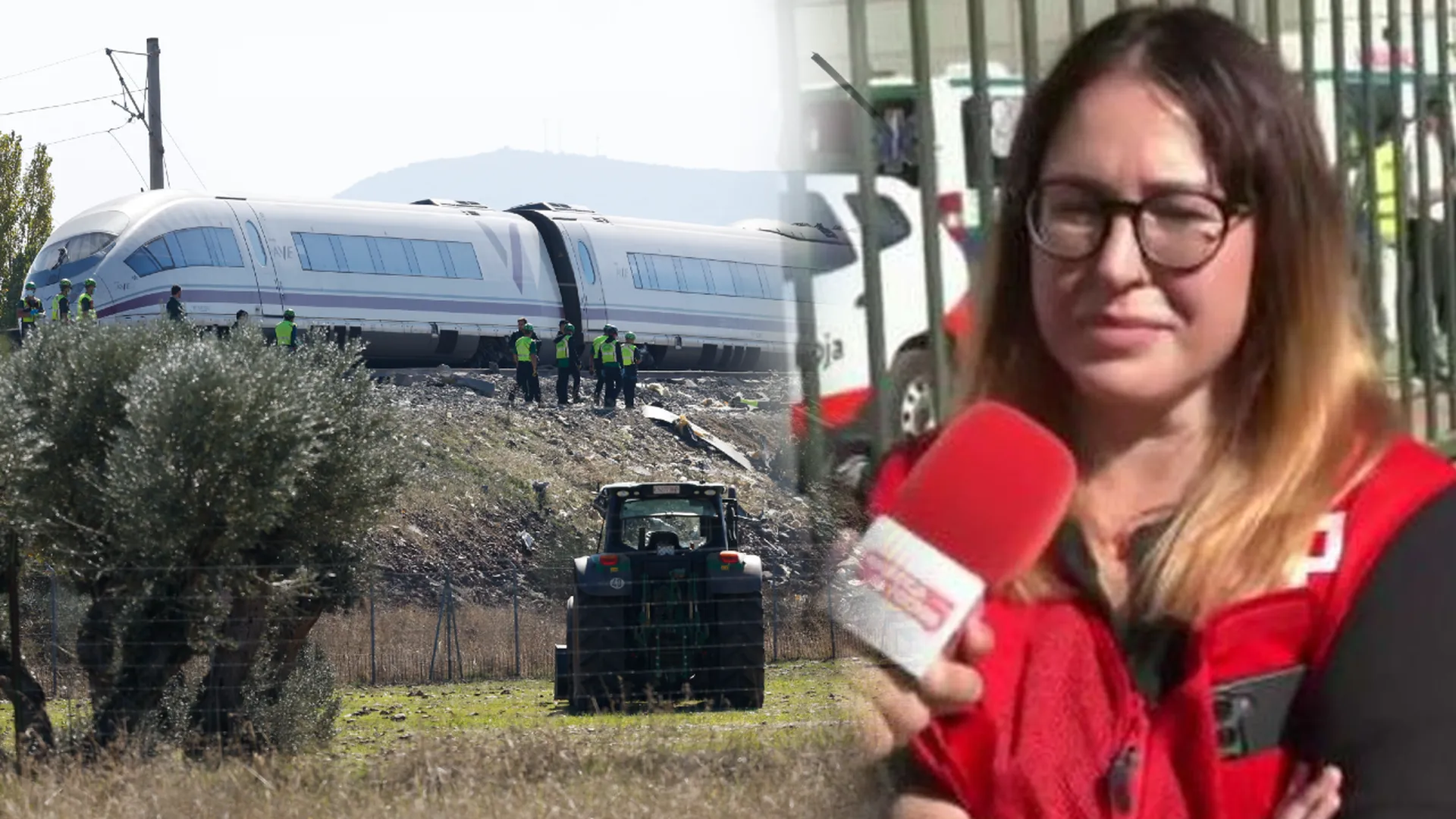 Montaje ferroviario y Carmen García, trabajadora de Cruz Roja.