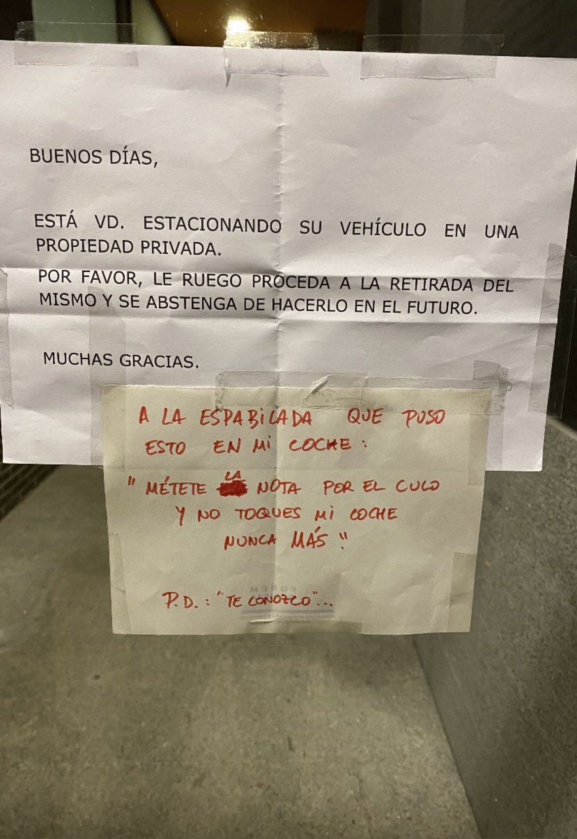 El intercambio de notas sobre la plaza de garaje